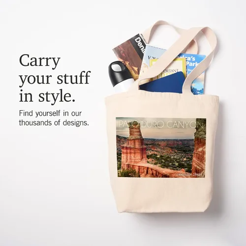 Vista 7 de Lantern Press Amarillo, Texas, Palo Duro Canyon, Lighthouse (100% Cotton Canvas Reusable Tote Bag)