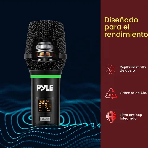 Vista 5 de Pyle Sistema de micrófono USB profesional, micrófono portátil dinámico de 16 canales con sonido claro de largo alcance, micrófono inalámbrico
