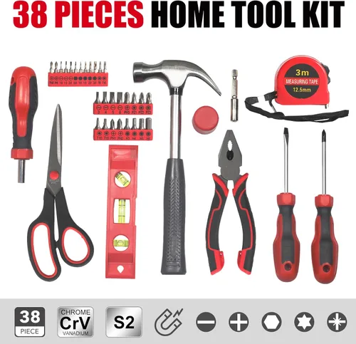 Vista 2 de Basic Home Kit de Herramientas Rojo - Juego de Herramientas de 38 Piezas con Cajas de Almacenamiento Portátiles para Reparación y Mantenimiento
