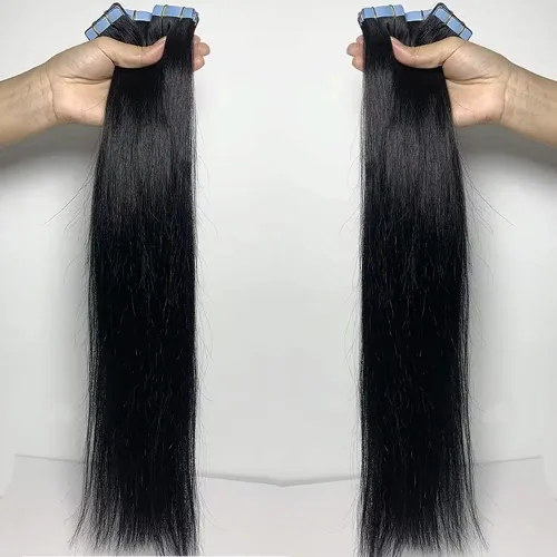 Vista 6 de Extensiones de cabello con cinta invisible atada a mano, extensiones de cabello humano con cinta adhesiva natural, extensión de doble trazado