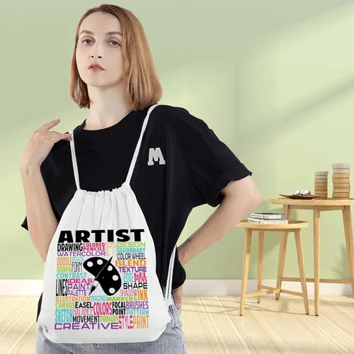 Vista 6 de LEVLO Bolsa de lona para artista, regalo para profesor de arte, bolso de hombro artístico para estudiantes de arte graduado
