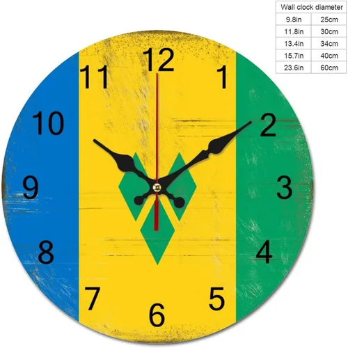 Vista 2 de Reloj de pared grande con diseño de bandera de San Vicente y la Granadina, funciona con pilas, reloj colgante silencioso de 9 pulgadas, decoración
