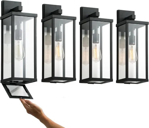 Vista 12 de mirrea Aplique de pared clásico para exteriores de 11 pulgadas, marco de metal rectangular negro mate y pantalla de vidrio transparente, luz