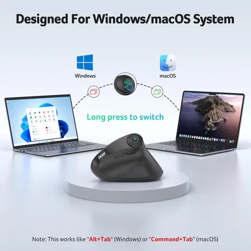 Vista 5 de Acer Ratón ergonómico inalámbrico con rueda de desplazamiento lateral, mouse Bluetooth para portátil (BT5.2+2.4GHz), mouse vertical de computadora