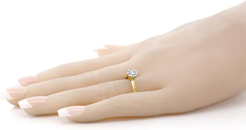 Vista 77 de Anillo de compromiso solitario con piedra preciosa redonda de oro amarillo de 14 quilates de 0.236 in para mujer Ajuste clásico de 6 puntas