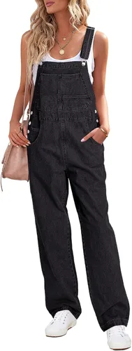 Vista 11 de luvamia Overol de mezclilla para mujer, ajuste holgado, con pechera, recto, pierna ancha, elásticos, pantalones de mezclilla a la moda A1 Puerto