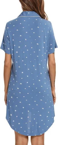 Vista 97 de Samring Camisón de pijama para mujer, manga corta/larga, con botones, camisón para dormir, camisón para novio, talla XXL