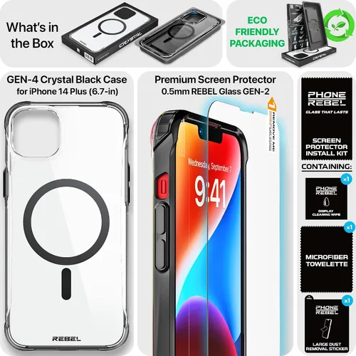 Vista 6 de Phone REBEL - Funda transparente para iPhone 14 Plus [Crystal Series Gen-4] Compatible con MagSafe Resistente, Antiarañazos, Sin Amarilleo