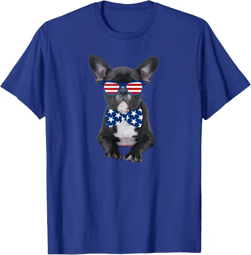 Vista 24 de Funny French Bulldog 4th de julio de Patriótico EE. UU. playera, niños 10, Blanco