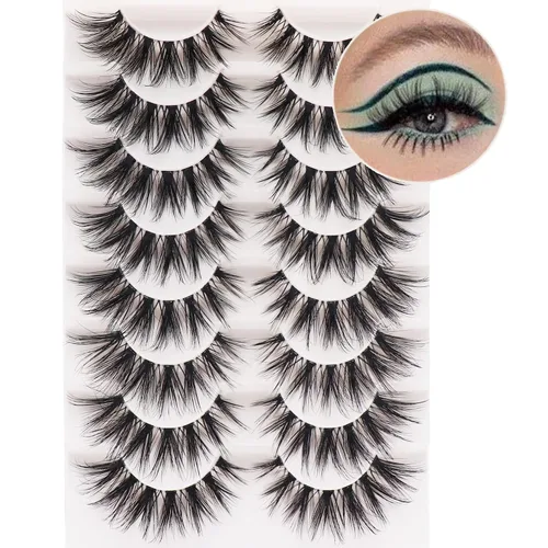 Vista 12 de Losha Pestañas de manga de 7 pares de pestañas de algodón negro, estilo Texas, estilo Texas, pestañas postizas cómodas para uso diario en fiestas