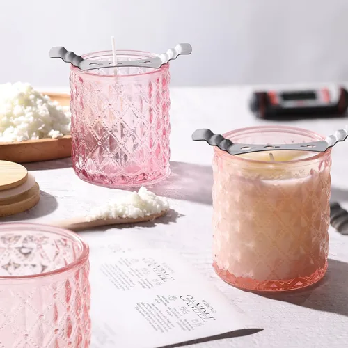 Vista 3 de NITIME 15 piezas de tarros de vela de 7.5 onzas rosados para hacer velas, recipientes de vela de vidrio con tapas de bambú y etiquetas adhesivas