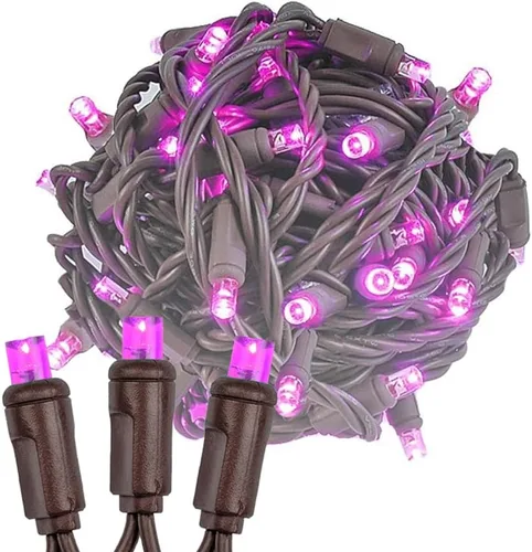 Vista 6 de Novelty Lights Guirnalda de 50 luces LED rojas de Navidad de 25 pies, espacio de 6 pulgadas en cable marrón, luces de Navidad de grado comercial Rojo