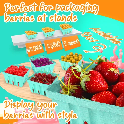 Vista 5 de MT Products Green Berry Basket 1 pinta – Cesta de pulpa moldeada de fibra ventilada para productos (paquete de 15) – Fabricado en los Estados Unidos