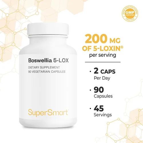 Vista 5 de Supersmart - 5-Loxin 200mg por día (patentado) - Suplemento AKBA - Extracto de boswellia serrata de 5-loxina Sin OMG y sin gluten - 90 cápsulas