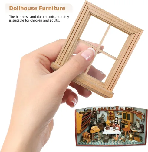 Vista 4 de Toyvian Casa de muñecas Ventanas de madera: 2 unids marco de ventana en miniatura 1 12 muebles de casa de muñecas pequeños marcos de madera adornos