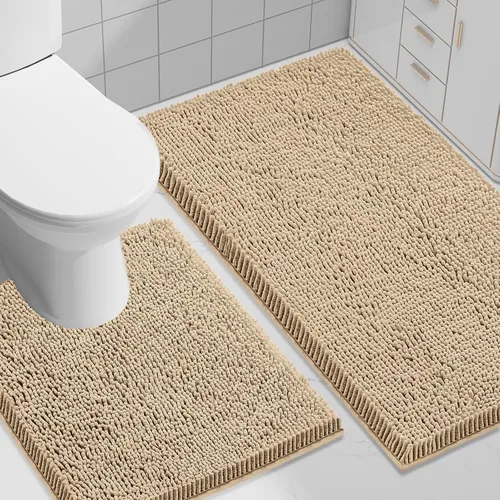 Vista 119 de Juego de alfombras de baño Smiry de 2 piezas, suave alfombra absorbente de chenilla y juego de alfombra en forma de U para inodoro, alfombra de baño