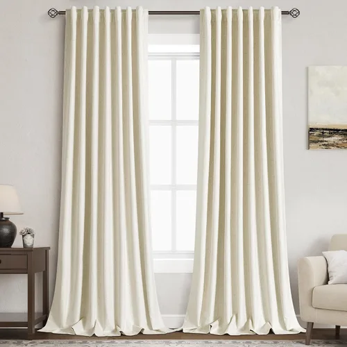 Vista 18 de Nanspring Cortinas de lino 100% opacas para dormitorio, 96 pulgadas de largo, con pestaña trasera, bolsillo para barra, aislamiento térmico, cortina