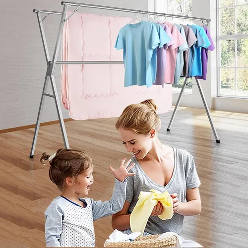 Vista 2 de Estante de secado de ropa de acero inoxidable, estantes para secadora de ropa plegables para lavandería, estantes para secadora de ropa al aire