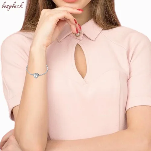 Vista 4 de Abalorio de plata de ley 925 para pulseras y collares Pandora para mujer, circonitas cúbicas 5A, cuentas de joyería
