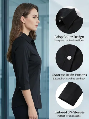 Vista 6 de Beninos Camisa de manga 3/4 para mujer, ropa de trabajo formal, color blanco