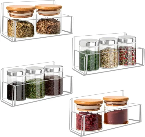 Vista 9 de Estante acrílico para especias de montaje en pared, 6 pulgadas, soporte transparente para almacenamiento de especias, paquete de 2 organizadores