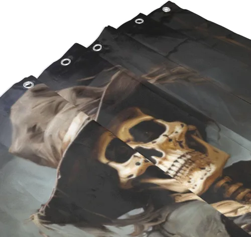 Vista 3 de YLATY3387 - Cortina de ducha de traje negro con calavera para baño, divertido juego de cortina de ducha de esqueleto hippie bohemio, tela de pintura
