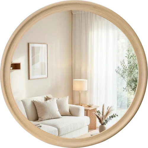 Vista 19 de Espejos redondos de 24 pulgadas, espejo rústico de pared de tocador de madera con marco de madera, espejo circular de madera para baño, dormitorio