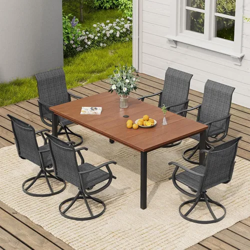 Vista 12 de VICLLAX Muebles pequeños de exterior de 3 piezas, 2 sillas giratorias de patio y mesa redonda pequeña para 2, sillas de carbón oscuro y negro