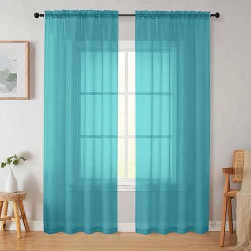 Vista 44 de 2 paneles de cortinas traslúcidas blancas para dormitorio, sala de estar, 96 pulgadas de largo, modernas, suaves, ligeras, con bolsillo para barra