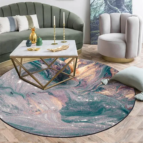 Vista 21 de Tapete redondo de mármol verde esmeralda, lavable, pequeño círculo, para dormitorio, sala de estar, alfombra moderna abstracta circular, 2 pies