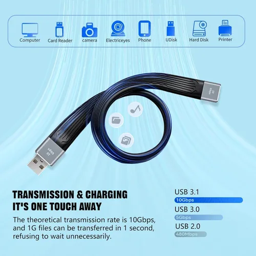 Vista 8 de Adaptador USB C a USB 3.0, 10Gbps USB C macho a tipo C hembra adaptador OTG Cable bidireccional OTG, cable plano Thunderbolt3 a USB 3.0 para PC