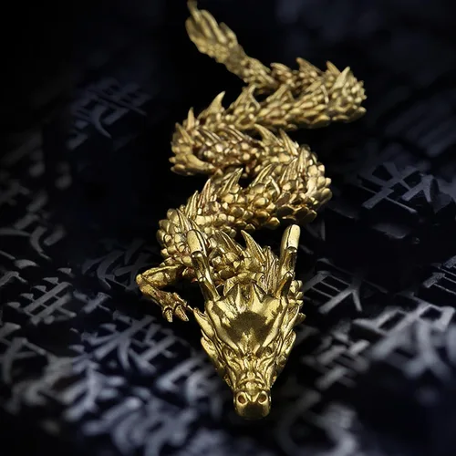Vista 8 de Estatua y esculturas de dragón de Feng Shui de oro chino con articulaciones móviles, figuras coleccionables de dragón chino, decoración de mesa