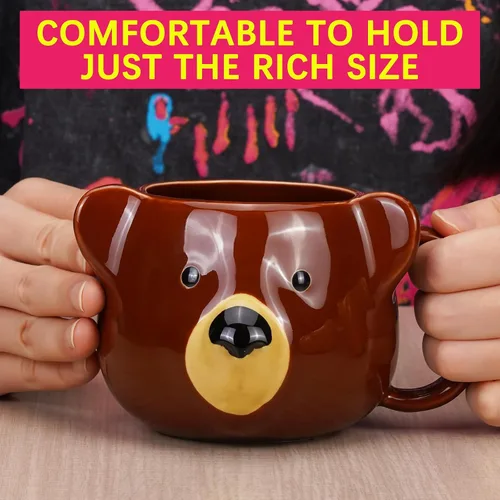 Vista 6 de Taza de Oso de 14 oz Taza de Café de Cerámica Taza de Té de Porcelana 3D para Mujeres y Hombres - Regalos de Oso Kawaii para Navidad, Inauguración
