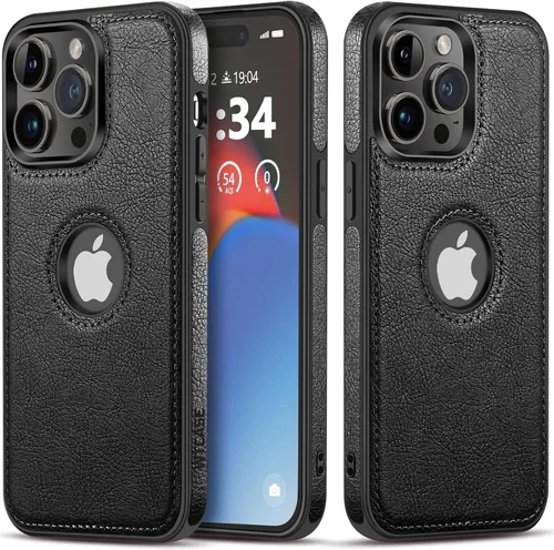 Vista 14 de WTCASE Funda de cuero para iPhone 14 Pro, delgada, flexible, agarre suave, funda de piel sintética de lujo Vgean para hombres, fundas duraderas Negro