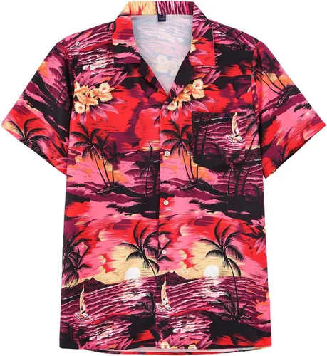 Vista 2 de MRIGNT Men's Hawaiian Shirt Short Sleeves Printed Button Down Summer Beach Shirts