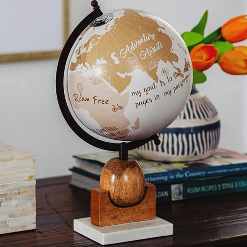 Vista 3 de Globo Terráqueo Globo de Mármol de Madera Estilo Americano Globo de Escritorio Grande Impresión HD Globo Retro Globo Decorativo Globo Decorativo