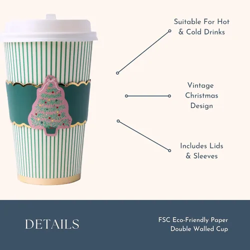 Vista 4 de Bonjour Fête - Tazas de café para árbol de Navidad, paquete de 8, 16 onzas