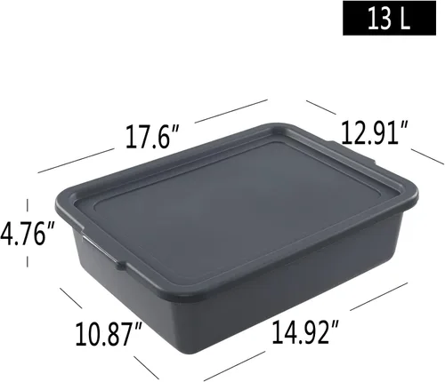 Vista 3 de Ggbin Bañera de autobús comercial de 13 L con tapa, 3 paquetes, lavabo gris para restaurante