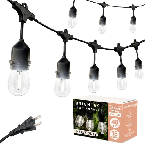 Vista 9 de Brightech Ambience Pro - Guirnalda de luces LED de 105 pies, iluminación de patio de grado comercial de 1 W, impermeable para exteriores