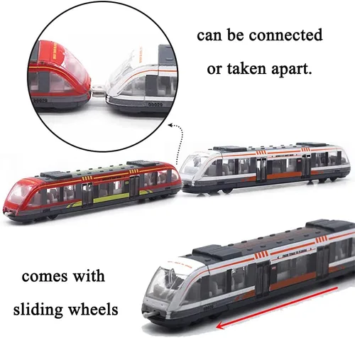 Vista 2 de OTONOPI Juego de tren de juguete de alta velocidad, motor de locomotora a presión a presión, modelo de automóvil, deslizante, tren de bala de metro