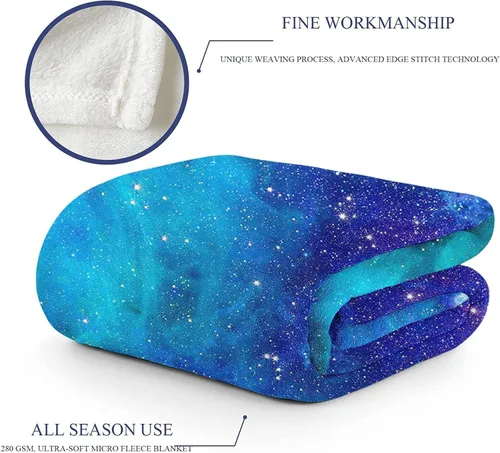 Vista 4 de Manta de galaxia espacial, suave y cálida manta de felpa de forro polar de 50 x 40 pulgadas, manta de franela suave y acogedora para cama, sofá