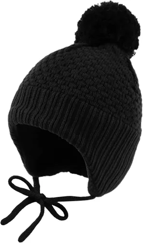 Vista 11 de Sombrero de invierno para bebé niña con forro de lana para niños pequeños, gorro de punto con orejeras con pompón, de 0 a 8 años 3 unidades-A.