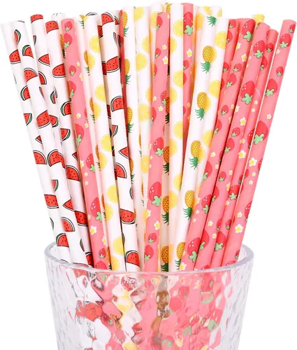Vista 10 de YAOSHENG Pajitas de papel amarillas, paquete de 100 para suministros de fiesta, cumpleaños, boda, novia/baby shower, jugo, batidos, batidos