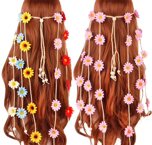 Vista 7 de 2 diademas bohemias de girasol, diademas de plumas bohemias, tocado indio, bandas de pelo de pavo real, diadema gitana, corona floral, girasoles