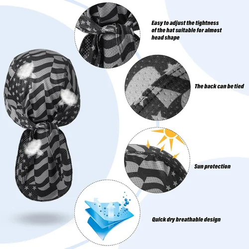 Vista 5 de Chuangdi 3 unidades Do Rags Dew Rag Skull Caps para hombres, bandana, gorros, sombreros pirata, gorras de ciclismo, diademas para la cabeza
