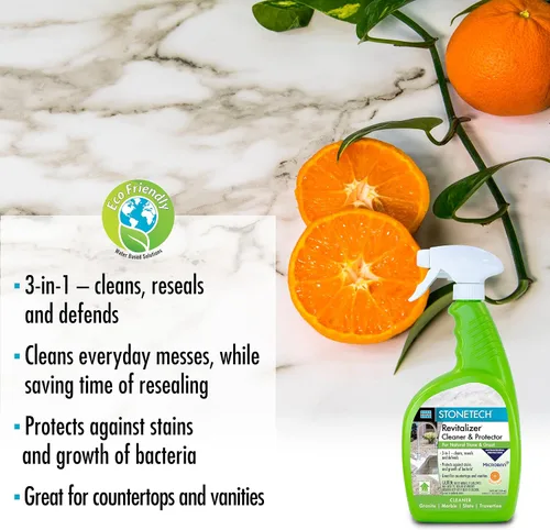 Vista 3 de Limpiador y protector Revitalizer para superficies y encimeras de piedra natural, espray de 24 onzas, aroma cítrico de StoneTech, RVR12-22S