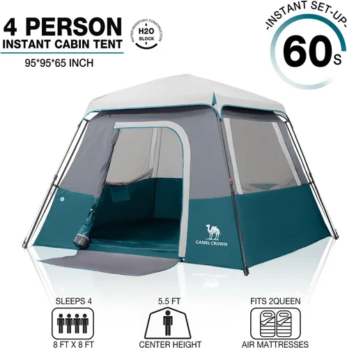 Vista 8 de CAMEL CROWN 4/6 Person Instant Cabin Tent, Pop Up Windproof Tents for Camping, 60-Second Setup Family Tent with Carry Bag for Outdoor Hiking Azul