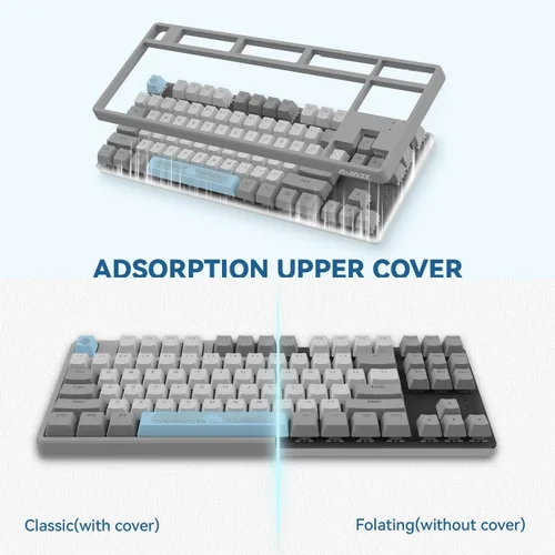 Vista 4 de MAGIC-REFINER AK873 Teclado para juegos, retroiluminación LED arcoíris, intercambiable en caliente, teclado PBT, diseño TKL del 75%, teclado