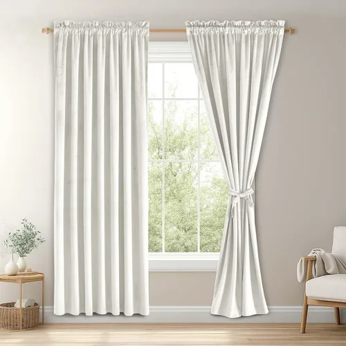 Vista 74 de JIUZHEN Cortinas de terciopelo beige de 63 pulgadas de ancho x 63 pulgadas de largo, cortinas de terciopelo retro suaves con bolsillo para barra