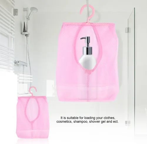 Vista 5 de LiebeWH Bolsa de almacenamiento de malla colgante para lavandería, bolsa de ropa sucia con gancho para colgar para pared, armario, caravana, baño
